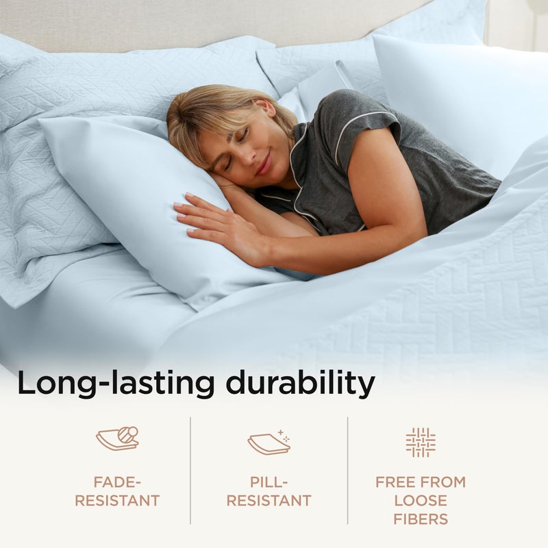 Threadmill 100% Cotton Sheets for Full Size Bed - 600 Thread Count Full Bed Sheets Set with 16â€ Deep Pocket - Sateen Weave 4-Piece Bedding Set with Cooling Effect, Blue - Image 5